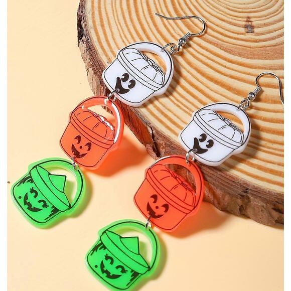 Retro McDonalds Halloween Boo Bucket Earrings. 80s 90s Pumpkin Witch Ghost - Picture 3 of 3